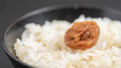 梅干しがのった玄米入りご飯　米
