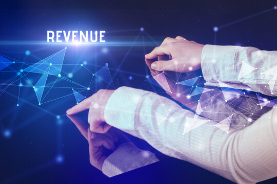 Businessman touching huge screen concept