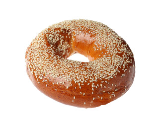 Delicious fresh bagel with sesame seeds isolated on white