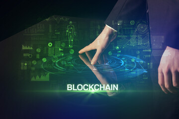 Businessman touching huge display concept