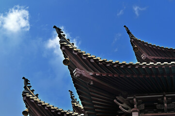 chinese temple roof with sky