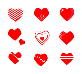 Heart collection. set of  creative red hearts isolated on white background. red heart shape, valentine, relationship, wedding, love, romantic. vector illustration