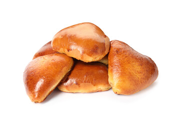 Baked pirozhki on white background. Delicious pastry