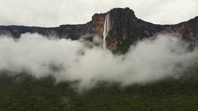Panoramic aerial view of Angel Fall world's highest waterfall in Venezuela national park