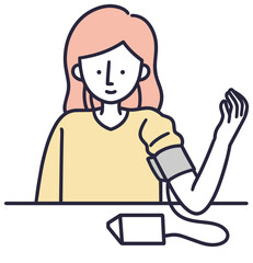  	血圧を測る女性　シンプルイラスト