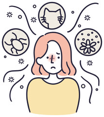 アレルギーに悩む女性　シンプルイラスト