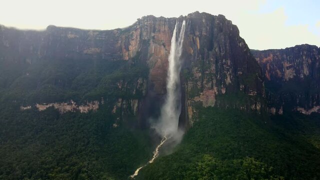Panoramic aerial view of Angel Fall world's highest waterfall in Venezuela national park