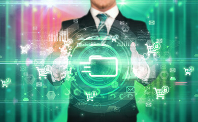 Businessman holding technology icon concept