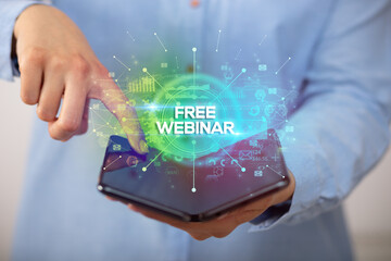 Businessman holding a foldable smartphone, new business concept