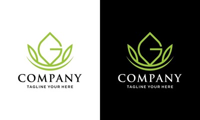 simple, clean and modern G letter and leaf logo design vector icon illustration inspiration. on a black and white background.