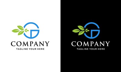 Letter G Nature Leaf Logo Design, Green Leaves modern Logos Designs Vector Illustration Template. on a black and white background.