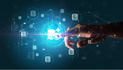 Businessman hand pressing stock graphic information on multitouch screen