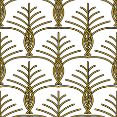 Seamless pattern in art Deco style. Decorative illustration of a palm tree, vintage ornament in vector. Wallpaper or elegant fabric