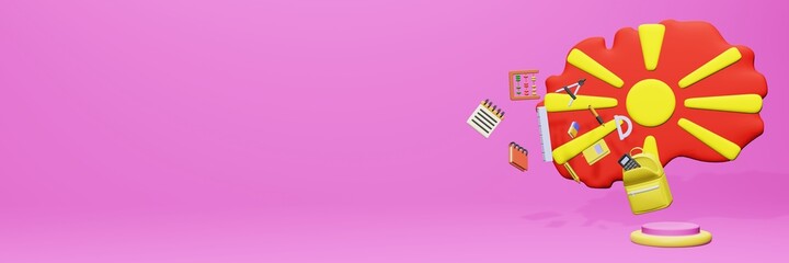 3d rendering of the use of school tools in North Macedonia for holidays and school entry