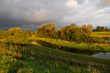 Fototapeta premium Rhein bei Iffezheim im Sonnenuntergang
