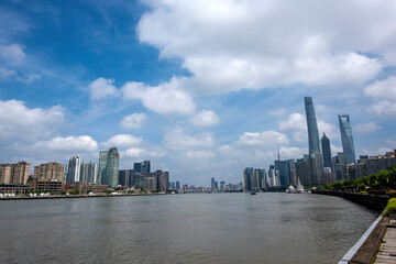 Fototapeta premium Huangpu River urban landscape in Shanghai, China