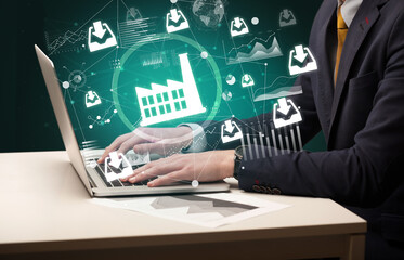 Business hand working on laptop, successful business concept