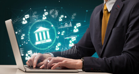 Business hand working on laptop, successful business concept