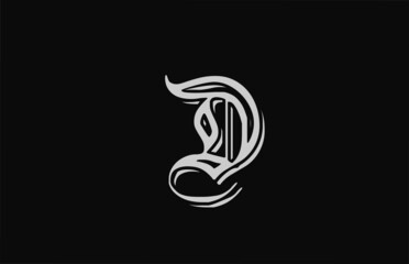 vintage white D alphabet letter logo design icon. Creative template for business or company with black backgound