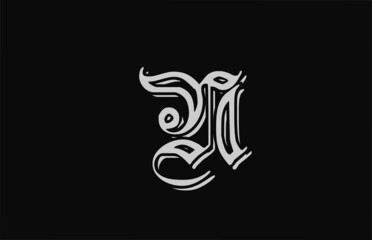 vintage white N alphabet letter logo design icon. Creative template for business or company with black backgound