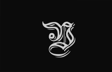 vintage white V alphabet letter logo design icon. Creative template for business or company with black backgound