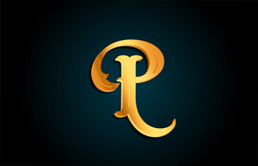 Golden P alphabet letter logo design icon. Creative template for business or company with yellow color