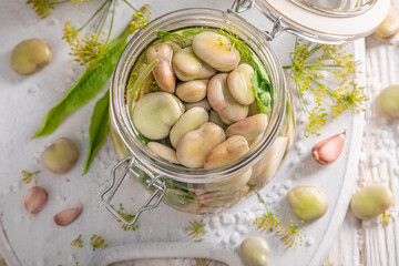 Homemade pickled broad bean made of organic vegetables.