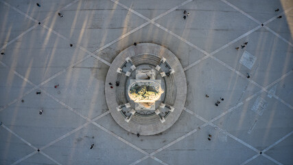 Aerial top view of King Joseph I Statue in Commerce Square, Lisbon, Portugal. © Shutterfootage