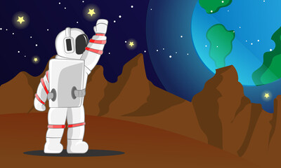 Illustration Graphic Of Astronout Arrived To Mars 