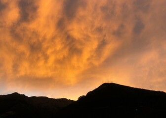 An orange sky over the Pichincha volcano in Quito, Ecuador.