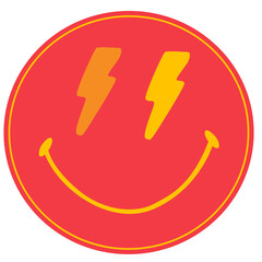 Retro happy face emblem radiate positivity. Groovy style.