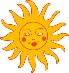 Cute retro sun with smiling face. Retro groovy style.