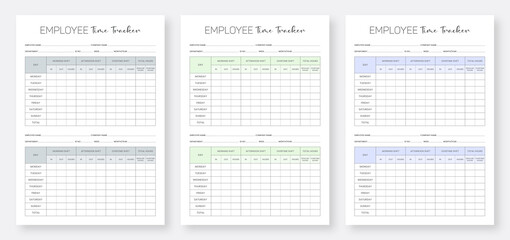 Employee Time Tracker Pages Design. Printable Weekly Employee Time Management Tracker Set. Printable Overtime Tracker Template. Minimalist Planner Templates Set.