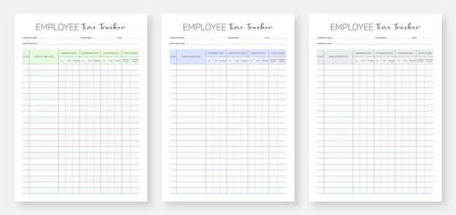 Employee Time Tracker Pages Design. Printable Employee Time Management Tracker Set. Printable Overtime Tracker Template. Minimalist Planner Templates Set.