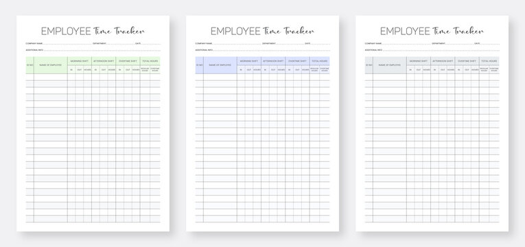 Employee Time Tracker Pages Design. Printable Employee Time Management Tracker Set. Printable Overtime Tracker Template. Minimalist Planner Templates Set.