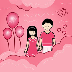 Sweet couple holding hand cartoon