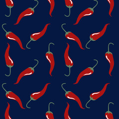 Red chili peppers. randomly scattered on a blue background. Fabric pattern design concept, wallpaper, postcard. Cute pattern design. Bright colors suitable for children's fabric patterns.