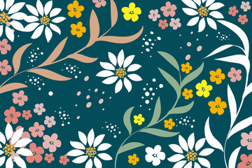 Flat floral pattern design. - Vector.