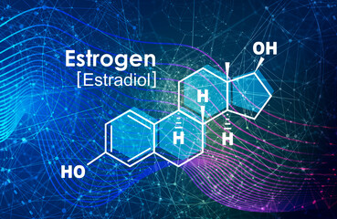 Chemical molecular formula of human hormone estrogen.