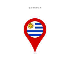 Teardrop map marker with flag of Uruguay. Uruguayan flag inserted in the location map pin. Flat vector illustration isolated on white background.