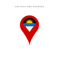 Teardrop map marker with flag of Antigua and Barbuda. Antiguan Barbudan flag inserted in the location map pin. Flat vector illustration isolated on white background.