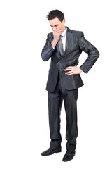 Puzzled businessman in suit thinking on problem