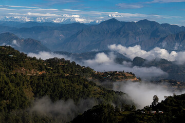 Beautiful mountain range and mountains located at Pokhara as seen from Bhairabsthan Temple, Bhairabsthan, Palpa, Nepal