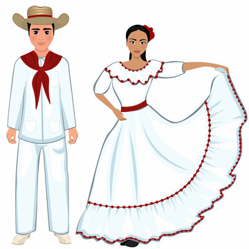 Woman and man in folk national Cuban costumes. Vector illustration