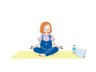 マタニティヨガをする若い女性のイラスト素材