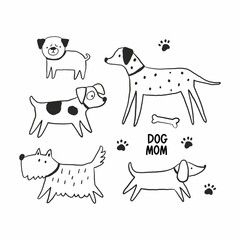 Cute Hand drawn dog - vector print in doodle style. Dog mom