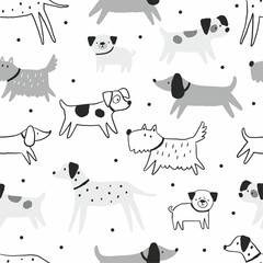 Cute Hand drawn dog - vector print in doodle style. Seamless pattern with pet © NadezdaBarkova
