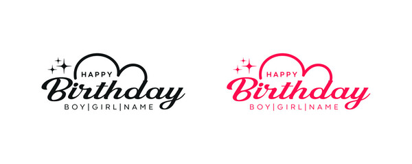 Abstract handwritten happy birthday text vector logo design, Happy Birthday letter logo design, love vector logo