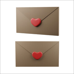 Set of Vector realistic craft envelopes with hearts for Valentine's Day.