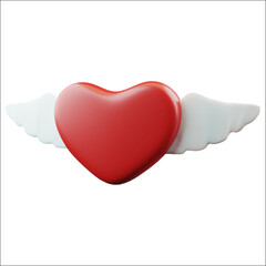 Red realistic heart with wings. Happy Valentines Day symbol, romantic love object.